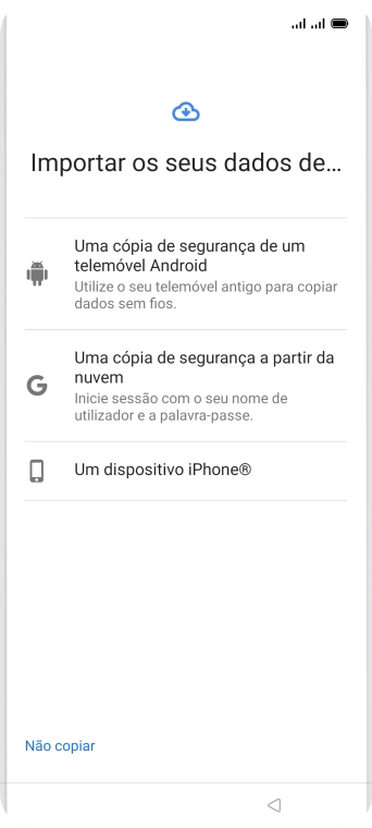 Prima a definição pretendida e siga as indicações no ecrã para transferir conteúdo de outro telefone.