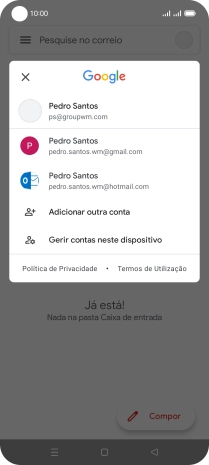Prima a conta de e-mail pretendida.