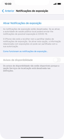 Prima Ativar Notificações de exposição.