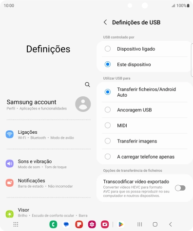 Prima Transferir ficheiros/Android Auto.