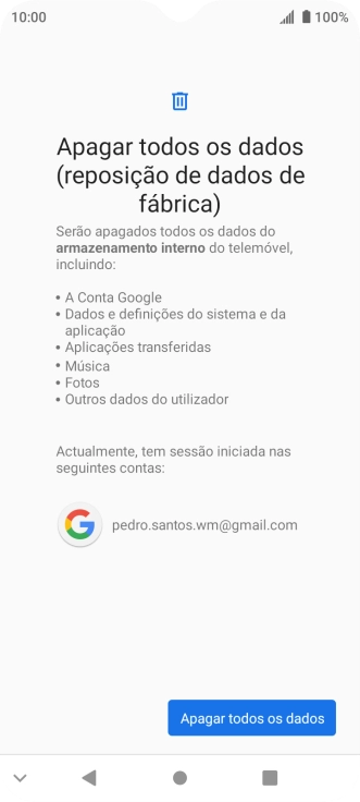 Prima Apagar todos os dados.