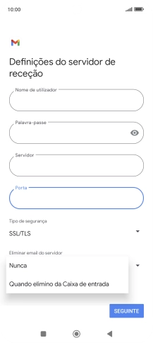 Prima Nunca para manter os e-mails no servidor quando estes são apagados no telefone.