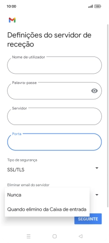 Prima Nunca para manter os e-mails no servidor quando estes são apagados no telefone.