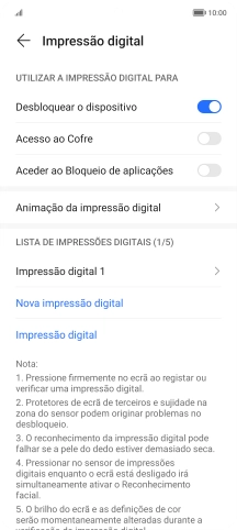 Prima os indicadores junto às definições pretendidas para as ativar ou desativar.
