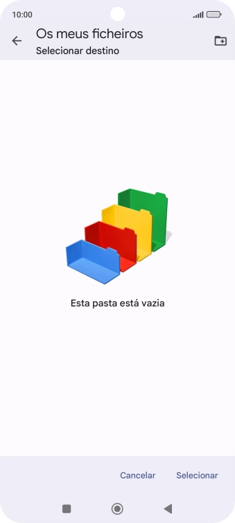 Se quiser criar uma nova pasta, prima o ícone de nova pasta e siga as indicações no ecrã para criar uma nova pasta.