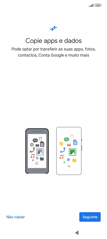 É possível transferir conteúdo de outro telefone quando o telefone for ativado antes da primeira utilização e quando o telefone tiver sido reiniciado. Quando esta imagem for mostrada no ecrã, o telefone está pronto para transferir conteúdo de outro telefone.