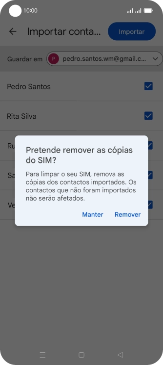 Se pretender manter os contactos copiados no cartão SIM, prima Manter.