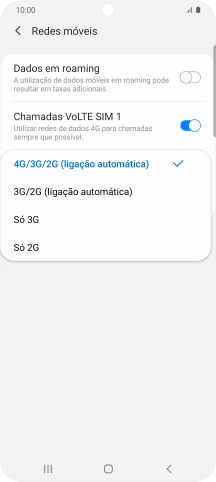 Prima o tipo de rede pretendido.