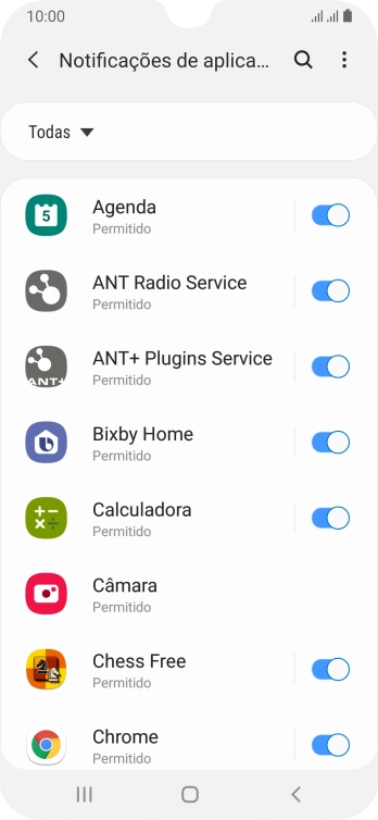 Prima o indicador junto à app pretendida para ativar ou desativar a função.