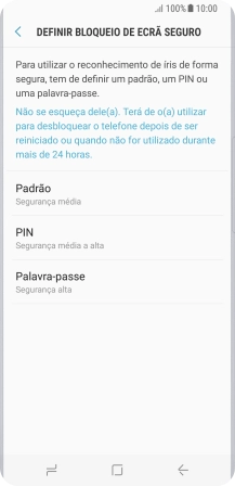 Prima a definição pretendida e siga as indicações no ecrã para estabelecer um código de bloqueio adicional.