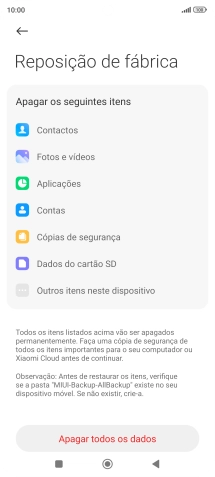 Prima Apagar todos os dados.