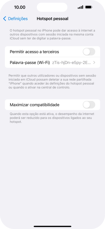 Prima Palavra-passe (Wi-Fi) e introduza a password pretendida.