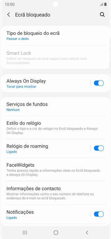 Prima Tipo de bloqueio do ecrã.