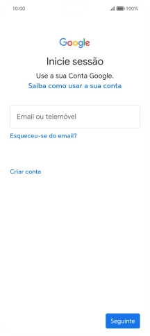 Se não tiver uma conta Google, prima Criar conta e siga as indicações no ecrã para criar uma conta.