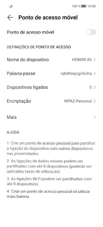 Prima Nome do dispositivo, e introduza o nome pretendido do hotspot Wi-Fi.