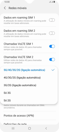 Prima o tipo de rede pretendido.