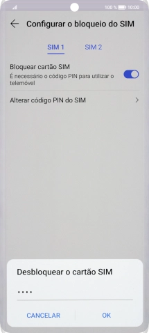 Introduza o seu código PIN e prima OK.
