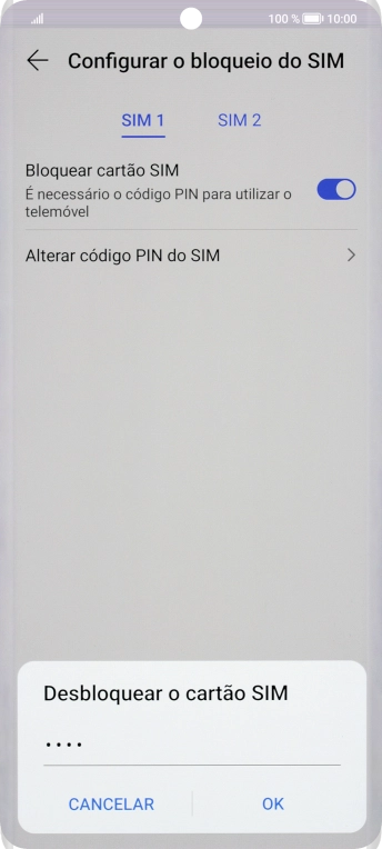 Introduza o seu código PIN e prima OK.