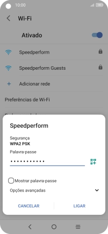 Introduza a password da rede Wi-Fi e prima LIGAR.