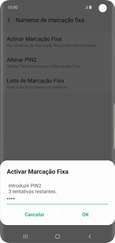 Introduza o código PIN2 e prima OK.