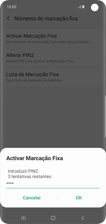 Introduza o código PIN2 e prima OK.