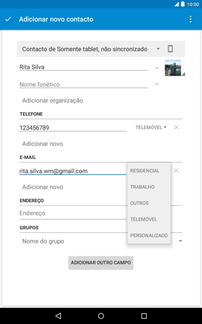 Prima o tipo de e-mail pretendido.