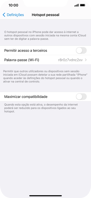 Prima Palavra-passe (Wi-Fi) e introduza a password pretendida.