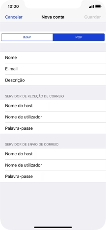 Prima Nome do host e introduza o nome do servidor de receção do fornecedor de e-mail.