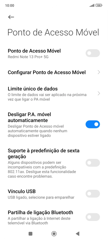 Prima Configurar Ponto de Acesso Móvel.