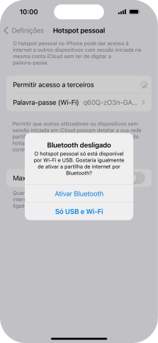 Se o Wi-Fi estiver ativado, prima Só USB e Wi-Fi .