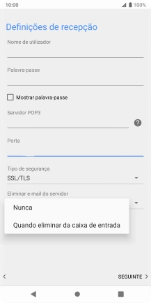 Prima Nunca para manter os e-mails no servidor quando estes são apagados no telefone.