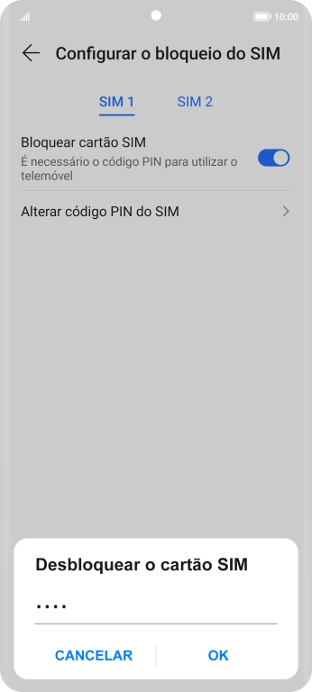 Introduza o seu código PIN e prima OK.