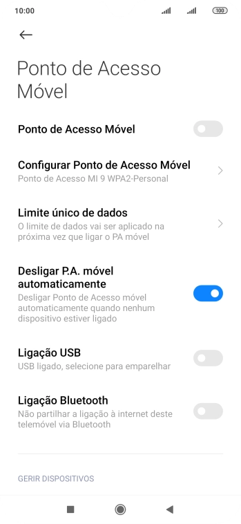Prima Configurar Ponto de Acesso Móvel.