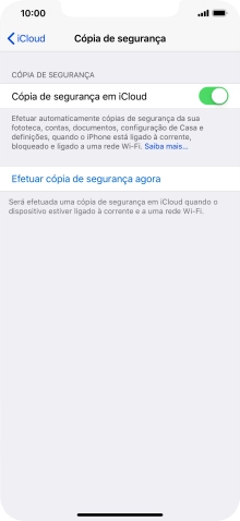 Prima Efetuar cópia de segurança agora e aguarde enquanto é efetuada a cópia de segurança do conteúdo da memória do telefone.