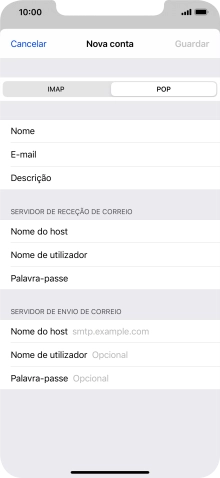 Prima Nome do host e introduza o nome do servidor de envio do fornecedor de e-mail.