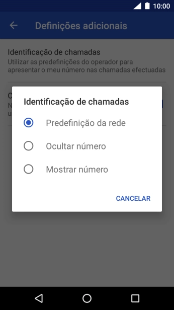 Prima Ocultar número para desativar a visualização do seu número.