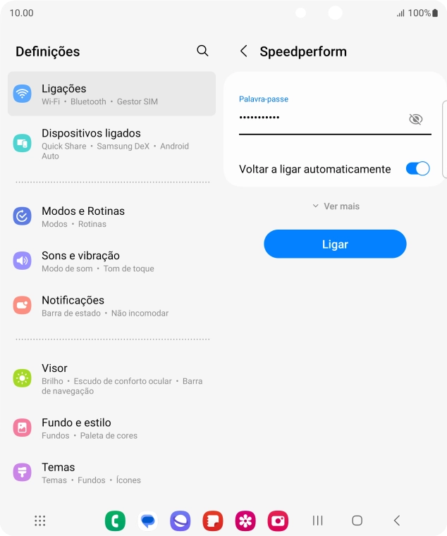 Introduza a password da rede Wi-Fi e prima Ligar.