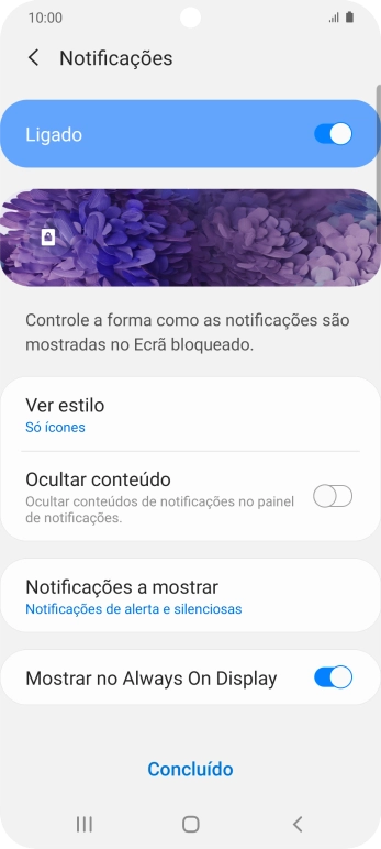 Prima os indicadores junto às definições pretendidas para as ativar ou desativar.