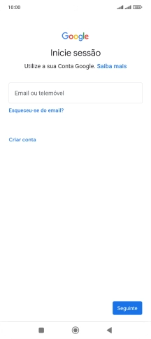 Se não tiver uma conta Google, prima Criar conta e siga as indicações no ecrã para criar uma conta.