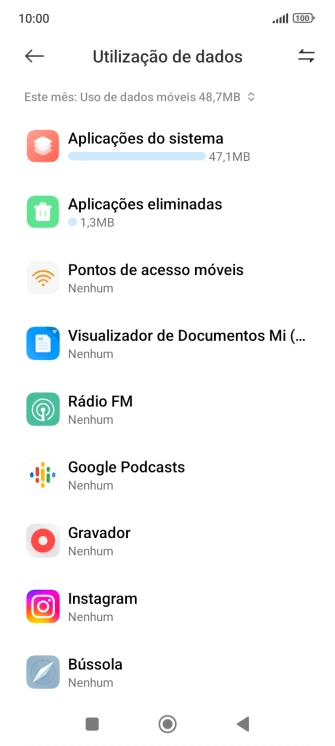 O consumo total de dados para o período escolhido é agora mostrado no ecrã.