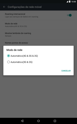 Prima o tipo de rede pretendido.
