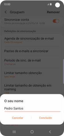Introduza o nome de remetente e prima Concluído.
