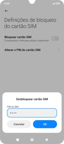 Introduza o seu código PIN e prima OK.
