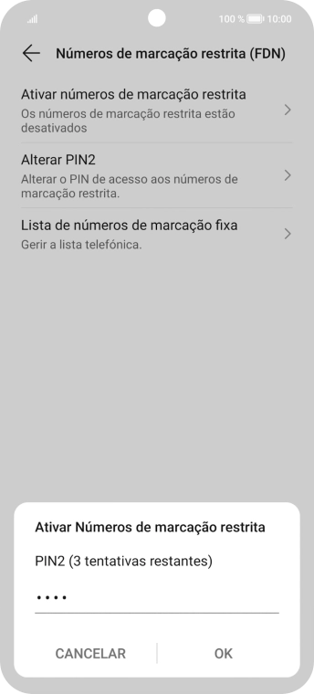 Introduza o código PIN2 e prima OK.