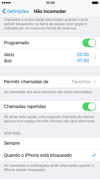 Prima Quando o iPhone está bloqueado para que o telefone esteja em perfil silencioso apenas quando o bloqueio de ecrã estiver ativado.