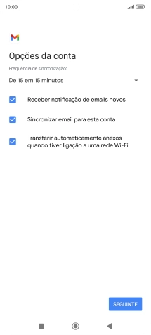 Se o ecrã mostrar esta imagem, a sua conta foi identificada e configurada automaticamente. Siga as indicações no ecrã para introduzir informações adicionais e concluir a configuração.