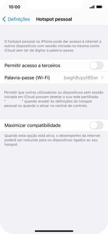Prima Palavra-passe (Wi-Fi) e introduza a password pretendida.