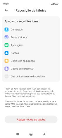 Prima Apagar todos os dados.