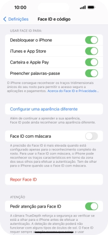 Prima os indicadores junto às definições pretendidas para as ativar ou desativar.