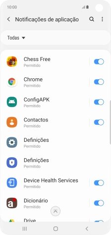 Prima o indicador junto à app pretendida para ativar ou desativar a função.